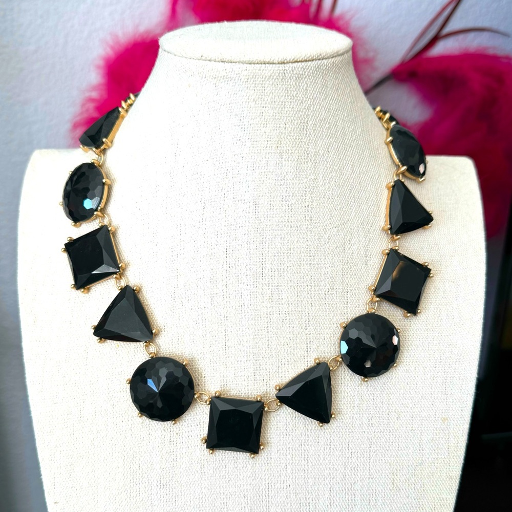 Vintage Black Gem Geometric Statement Necklace